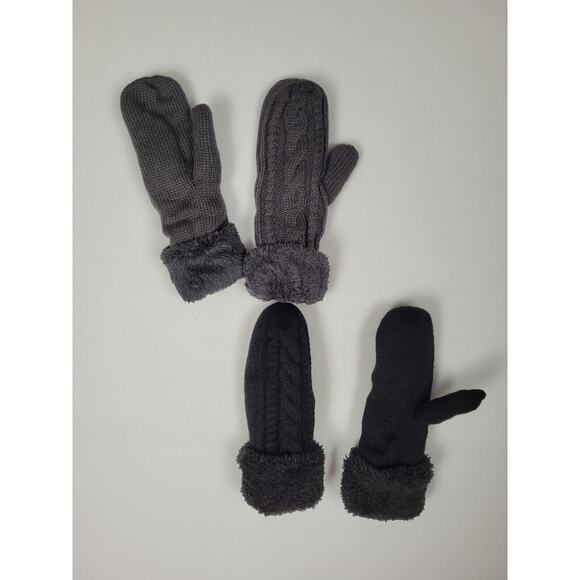 (2) Pairs Of Womens Mittens Winter Knit Fleece Gloves Mittens Cold Weather - Picture 3 of 6